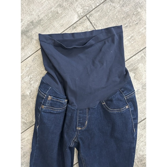 Indigo Blue Motherhood Maternity Jeans Size S Denim Dark Wash Belly Band Skinny - Picture 3 of 5